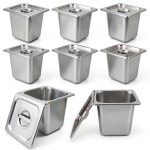 8 Packs Stainless Steel Hotel Pans 1/6 Size x 6" Deep Steam Table Pan with Lids Commercial Food Storage Containers Stackable Metal Steamer Pan Anti-Jam Hotel Pan Restaurant Warm Pans for Buffet Party-0