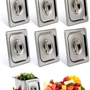 6 Pcs Notched Hotel Pan Cover Stainless Steel 1/6 Size Food Pan Lids with Handle Steam Pan Covers for Restaurant Hotel Commercial Food Storage Containers Covers-0