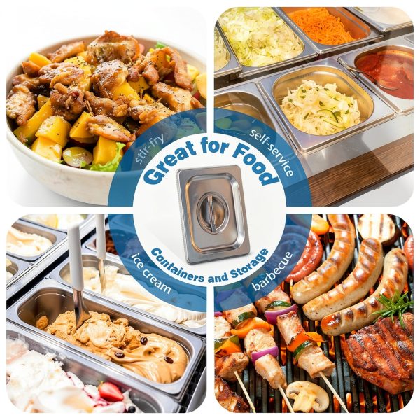 6 Pcs Notched Hotel Pan Cover Stainless Steel 1/6 Size Food Pan Lids with Handle Steam Pan Covers for Restaurant Hotel Commercial Food Storage Containers Covers-6