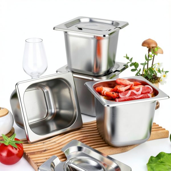 Stainless Steel Hotel Pan 12-Pc Set by Maxcheck 5.9" Stackable Lids-4