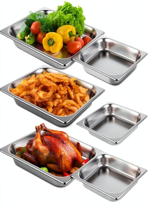 SHUESS 6‑Set 1/2‑Size Stainless Steel Hotel Pans – 2.5" Deep Anti‑Jam-0
