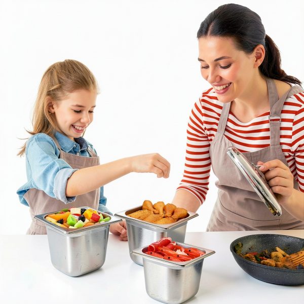 Stainless Steel Hotel Pan 12-Pc Set by Maxcheck 5.9" Stackable Lids-5