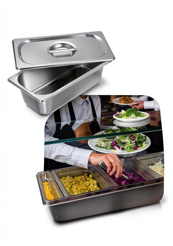 BSTKEY 4 Pack 1/3 Size 3-5/8" Depth Hotel Pan with Lids, Stainless Steel Steam Table Pan, Stackable Metal Catering Pans Commercial Food Pans for Kitchen Restaurant Buffet Party Supplies-5