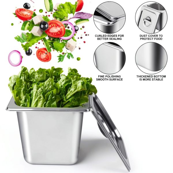 8 Packs Stainless Steel Hotel Pans 1/6 Size x 6" Deep Steam Table Pan with Lids Commercial Food Storage Containers Stackable Metal Steamer Pan Anti-Jam Hotel Pan Restaurant Warm Pans for Buffet Party-3