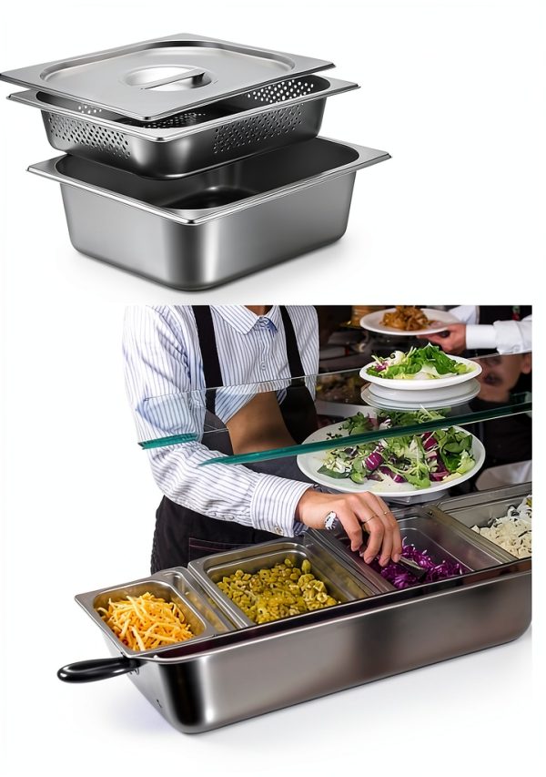 BSTKEY Stainless Steel Hotel Pans Half Size, 4 Inch Deep Steam Table Pan with Perforated Steam Tray and Lid, Warmer Breading Tray Food Pans for Kitchen Restaurant Supplies-7