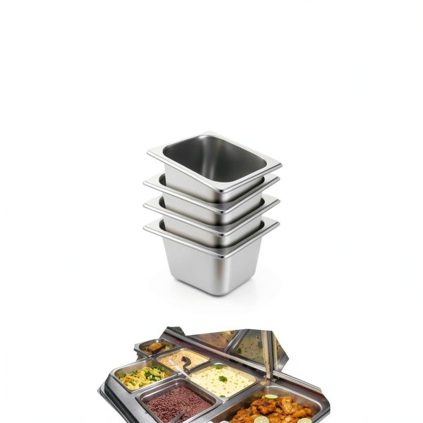 4 Pack Hotel Pans Stainless Steel 1/6 Size 4 Inch Deep Steam Table Pan with Lids, Stackable Commercial Anti-Jam Steam Pans Food Storage Containers for Home, Restaurant, Party, Hotel, Buffet-4