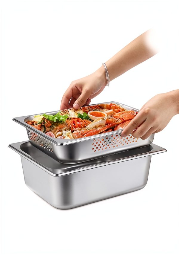 BSTKEY Stainless Steel Hotel Pans Half Size, 4 Inch Deep Steam Table Pan with Perforated Steam Tray and Lid, Warmer Breading Tray Food Pans for Kitchen Restaurant Supplies-2