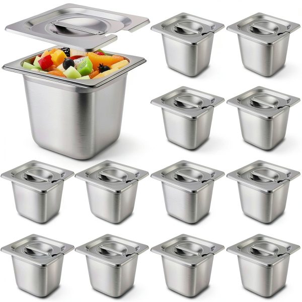 Stainless Steel Hotel Pan 12-Pc Set by Maxcheck 5.9" Stackable Lids-0