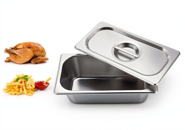 BSTKEY 4 Pack 1/3 Size 3-5/8" Depth Hotel Pan with Lids, Stainless Steel Steam Table Pan, Stackable Metal Catering Pans Commercial Food Pans for Kitchen Restaurant Buffet Party Supplies-2