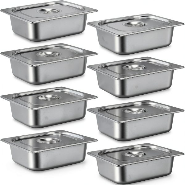 Stainless Steel Hotel Pan Set 8-Piece Thenshop 4-Inch with Lids-0
