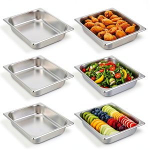 6 Pack Half Size Hotel Pans, 2.5 Inch Deep 1/2 Size Stainless Steel Steam Table Pans Restaurant Commercial Half Pans for Chafing Dishes Buffet Hotel Party-0