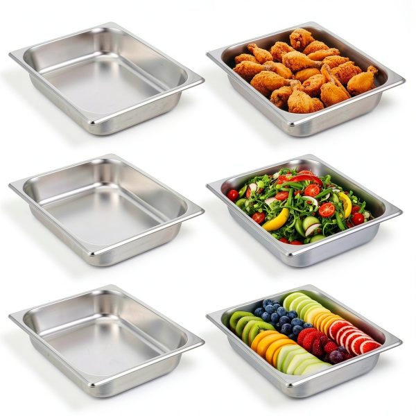6 Pack Half Size Hotel Pans, 2.5 Inch Deep 1/2 Size Stainless Steel Steam Table Pans Restaurant Commercial Half Pans for Chafing Dishes Buffet Hotel Party-0