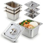 4 Pack Hotel Pans Stainless Steel 1/6 Size 4 Inch Deep Steam Table Pan with Lids, Stackable Commercial Anti-Jam Steam Pans Food Storage Containers for Home, Restaurant, Party, Hotel, Buffet-0