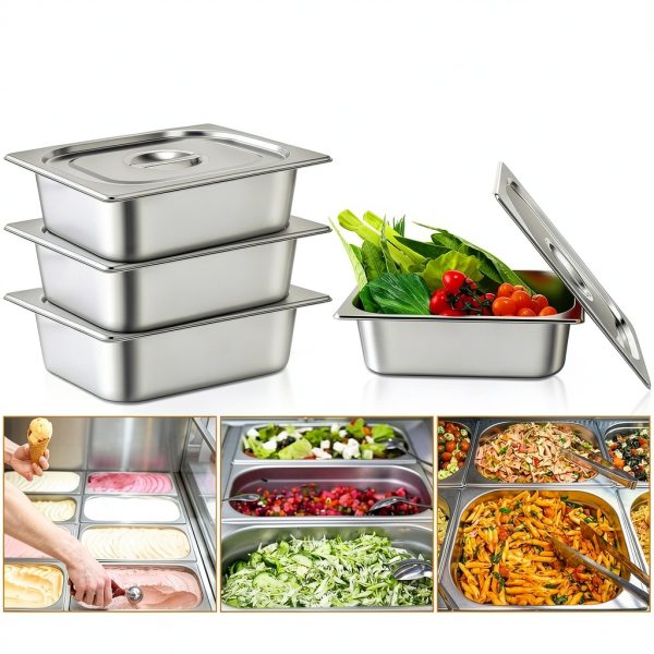 Stainless Steel Hotel Pan Set 8-Piece Thenshop 4-Inch with Lids-6