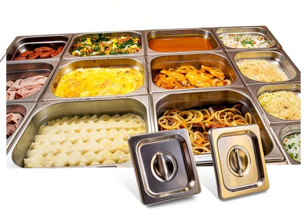 6 Pcs Notched Hotel Pan Cover Stainless Steel 1/6 Size Food Pan Lids with Handle Steam Pan Covers for Restaurant Hotel Commercial Food Storage Containers Covers-4