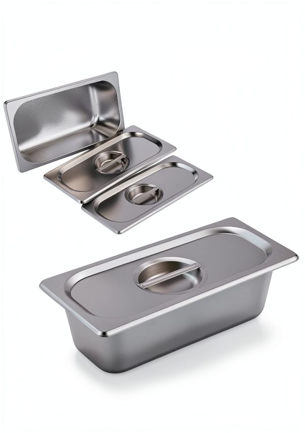 BSTKEY 4 Pack 1/3 Size 3-5/8" Depth Hotel Pan with Lids, Stainless Steel Steam Table Pan, Stackable Metal Catering Pans Commercial Food Pans for Kitchen Restaurant Buffet Party Supplies-1