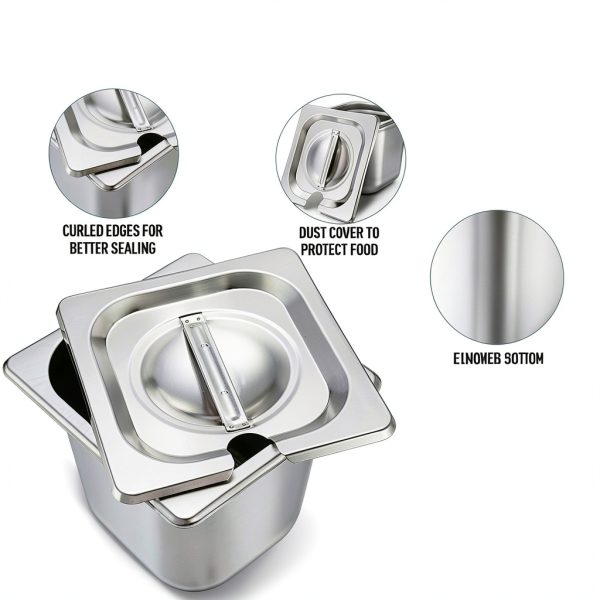 Stainless Steel Hotel Pan 12-Pc Set by Maxcheck 5.9" Stackable Lids-2