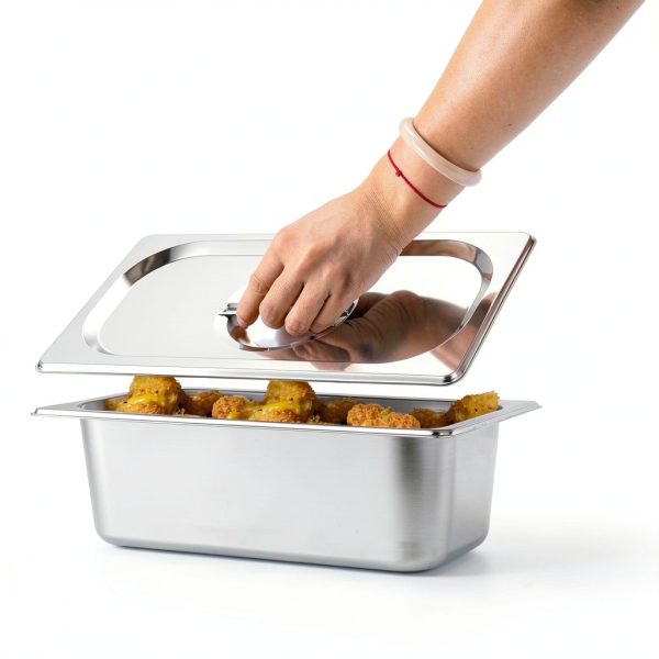 BSTKEY 4 Pack 1/3 Size 3-5/8" Depth Hotel Pan with Lids, Stainless Steel Steam Table Pan, Stackable Metal Catering Pans Commercial Food Pans for Kitchen Restaurant Buffet Party Supplies-3
