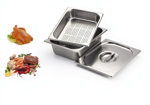BSTKEY Stainless Steel Hotel Pans Half Size, 4 Inch Deep Steam Table Pan with Perforated Steam Tray and Lid, Warmer Breading Tray Food Pans for Kitchen Restaurant Supplies-3