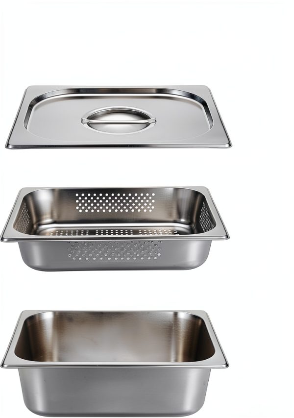 BSTKEY Stainless Steel Hotel Pans Half Size, 4 Inch Deep Steam Table Pan with Perforated Steam Tray and Lid, Warmer Breading Tray Food Pans for Kitchen Restaurant Supplies-1