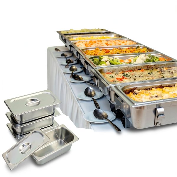 BSTKEY 4 Pack 1/3 Size 3-5/8" Depth Hotel Pan with Lids, Stainless Steel Steam Table Pan, Stackable Metal Catering Pans Commercial Food Pans for Kitchen Restaurant Buffet Party Supplies-4